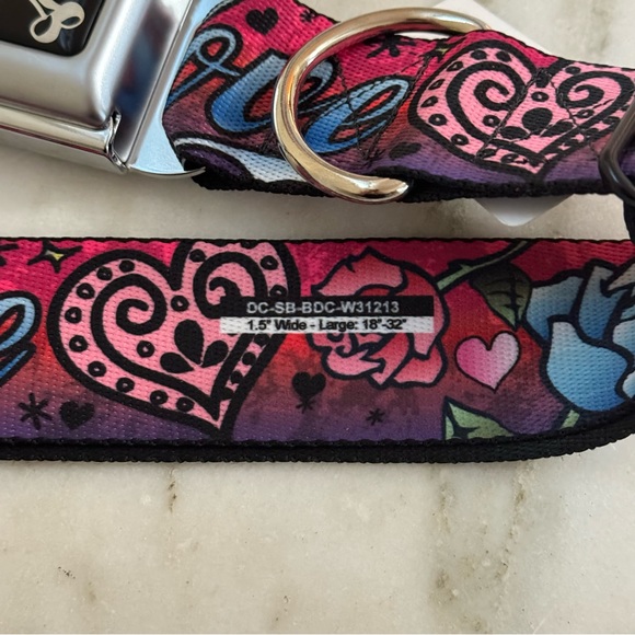 🐶🐶Multicolor TATTOO Print Seatbelt Buckle DOG COLLAR Size Large - Picture 3 of 6
